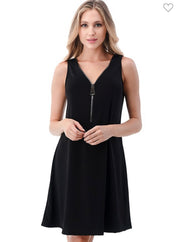 Black Big Zipper Sleeveless Tank Dress- Also Available in Blue Paisley