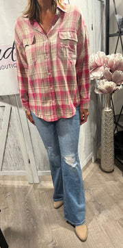 Ombre Long Sleeve Plaid Knit Top