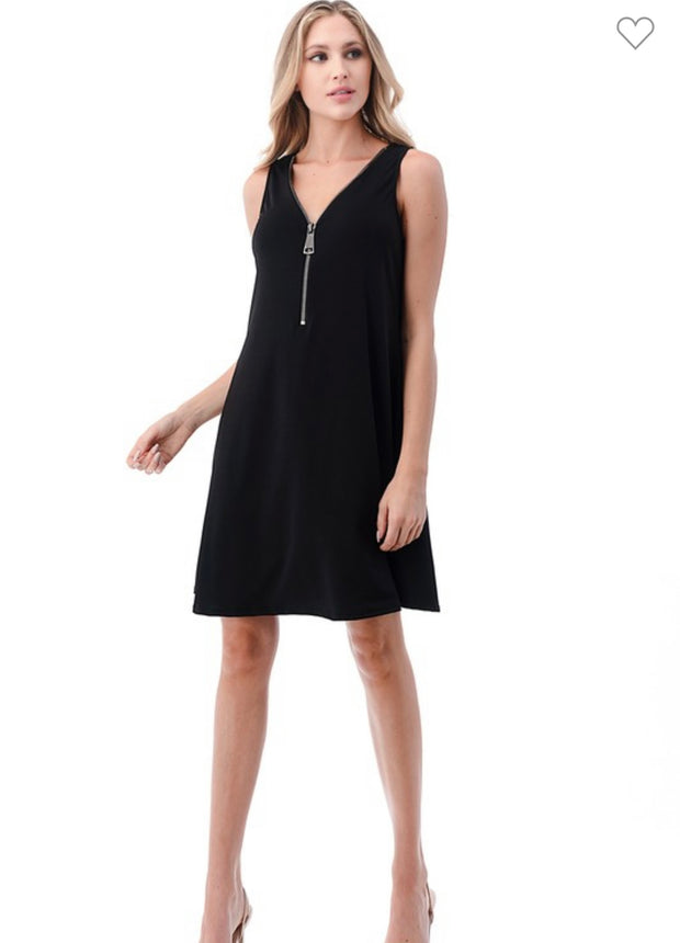 Black Big Zipper Sleeveless Tank Dress- Also Available in Blue Paisley