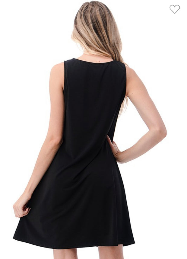Black Big Zipper Sleeveless Tank Dress- Also Available in Blue Paisley
