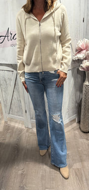 Ivory Soft Zip Up Hoodie Cardigan