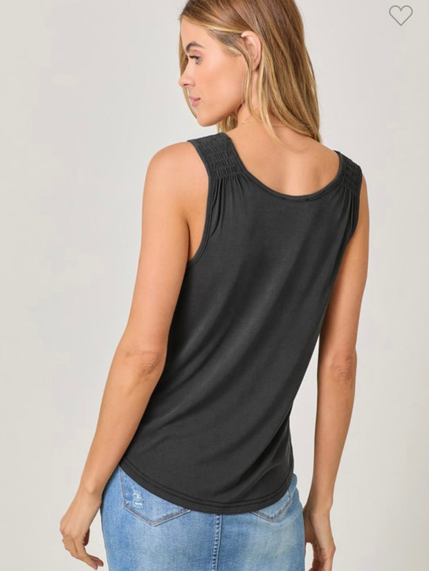 Charcoal Smocked Shoulder Tank
