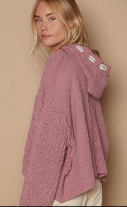 Mauve Soft Cable Knit Chenille Hoodie Sweater- Also available in Off White & Navy