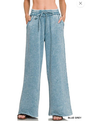 Acid Wash Fleece Palazzo Sweatpants With Pockets