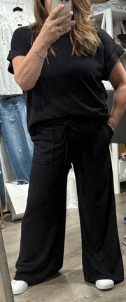 Black Washed Slub Short Sleeve Tee & Long Pant Set- Also available in Sleet