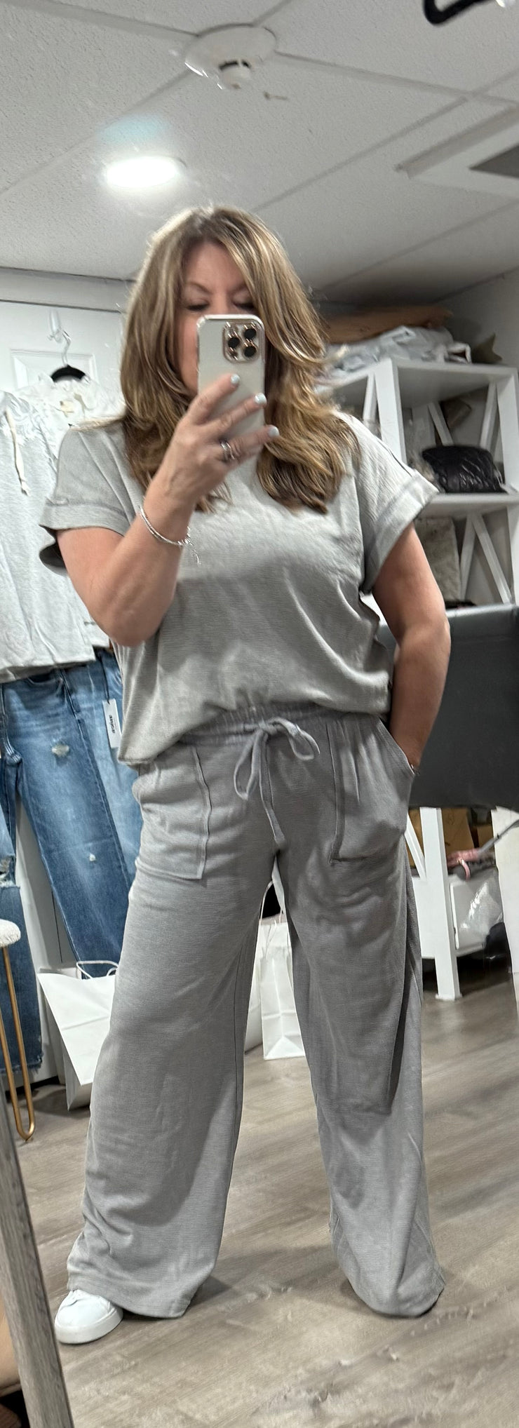 Sleet Washed Slub Short Sleeve Tee & Long Pant Set- Also available in Black