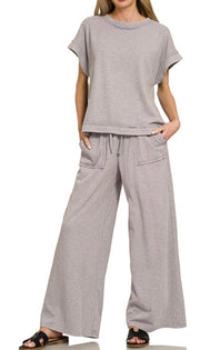 Sleet Washed Slub Short Sleeve Tee & Long Pant Set- Also available in Black
