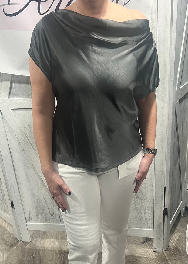 Dark Moss Satin Cowl Top