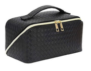 Black Woven Vegan Leather Cosmetic Makeup Travel Bag