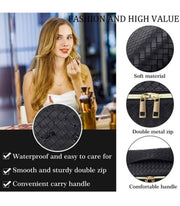 Black Woven Vegan Leather Cosmetic Makeup Travel Bag