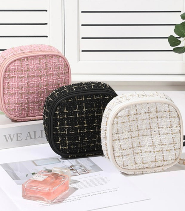 Plaid Tweed Cosmetic Makeup Travel Case- Available in 3 Colors