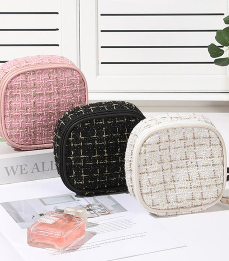 Plaid Tweed Cosmetic Makeup Travel Case- Available in 3 Colors