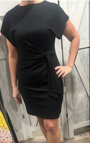 Black Short Sleeve Side Tie Dress- Available in Blue Too!