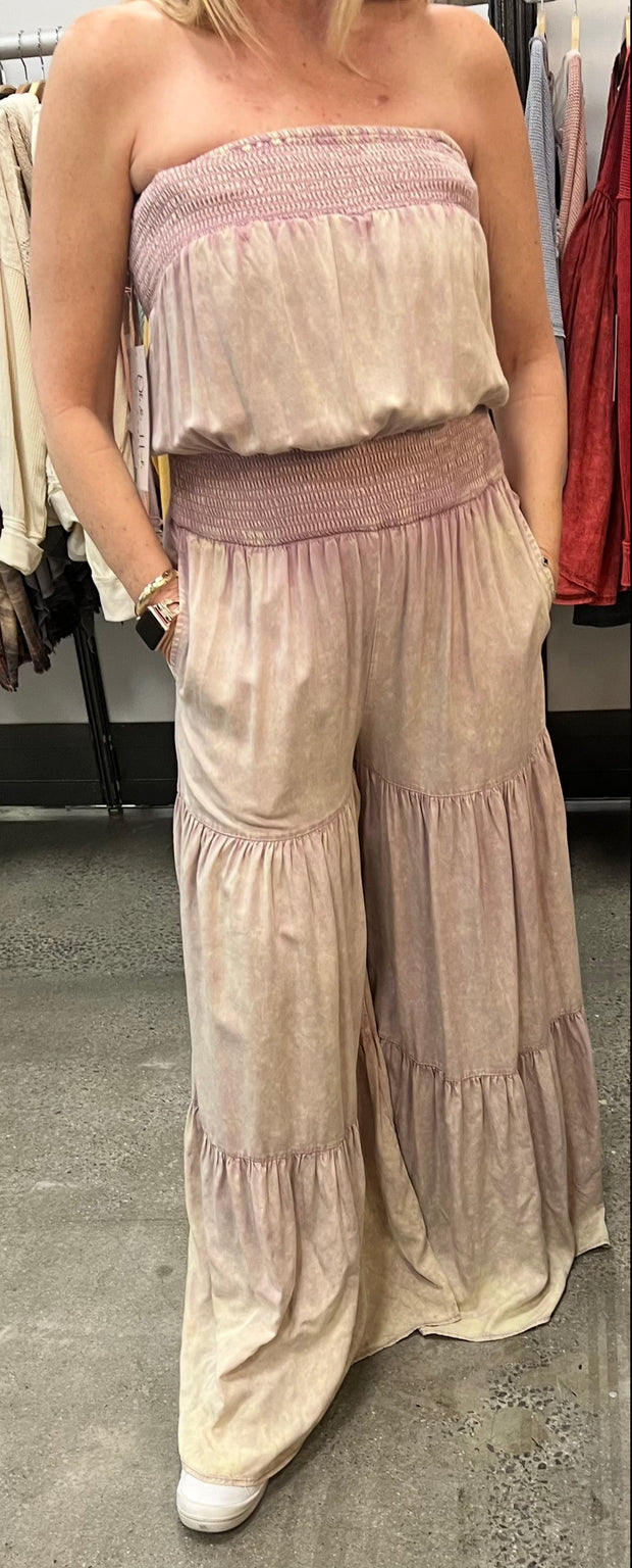 Pink Mineral Washed Ruffle Jumpsuit