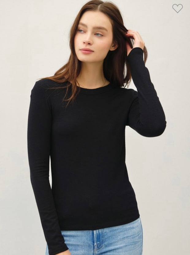 Black Round Neck Long Sleeve Top