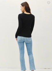 Black Round Neck Long Sleeve Top