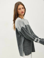 Charcoal Jersey Style Oversized Cut Sweater with Stripe Detail- Also available in Black