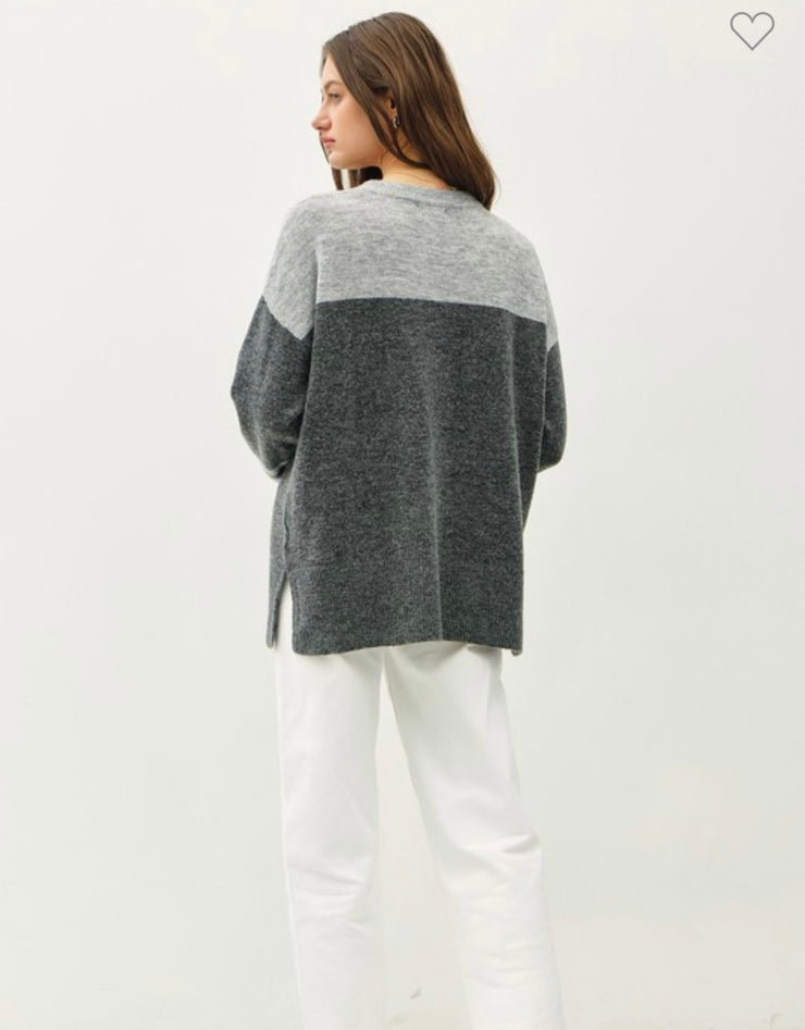 Charcoal Jersey Style Oversized Cut Sweater with Stripe Detail- Also available in Black