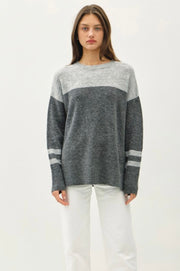 Charcoal Jersey Style Oversized Cut Sweater with Stripe Detail- Also available in Black