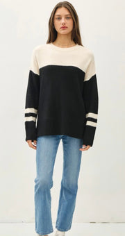 Black Jersey Style Oversized Cut Sweater with Stripe Detail- Also available in Charcoal