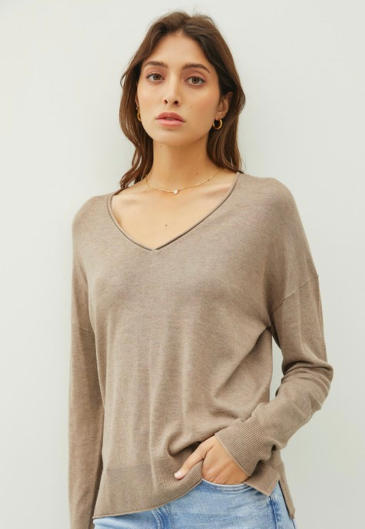 Soft V Neck Sweater With Ribbed Hem- Available in 3 Colors!