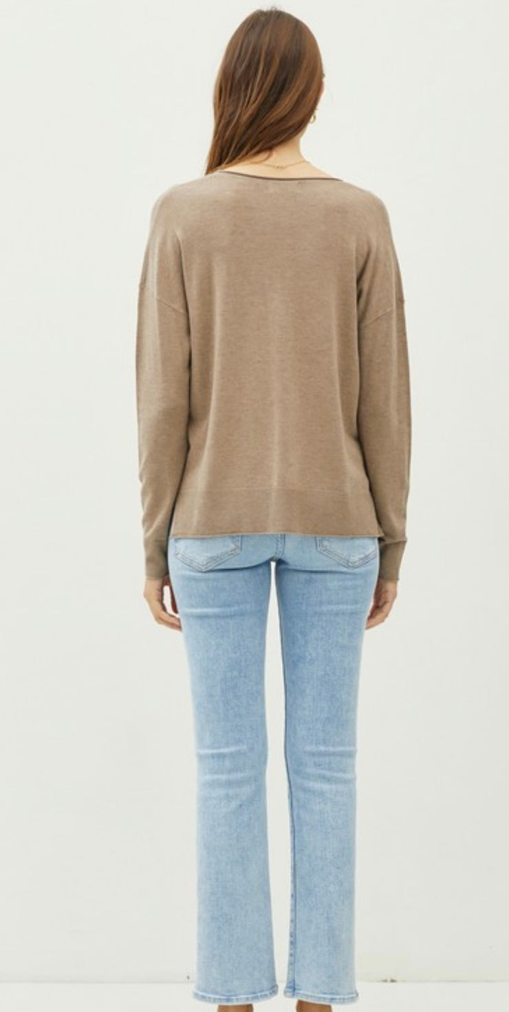 Soft V Neck Sweater With Ribbed Hem- Available in 3 Colors!