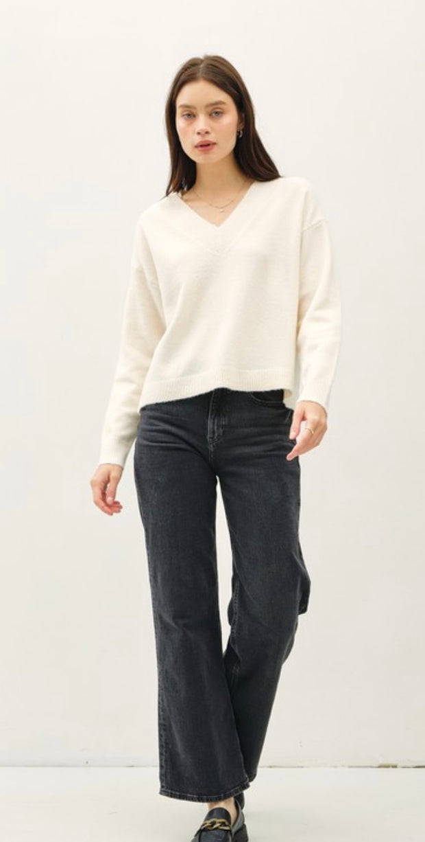 Boxy Cut Oversize V Neck Sweater- Available in 2 Colors!