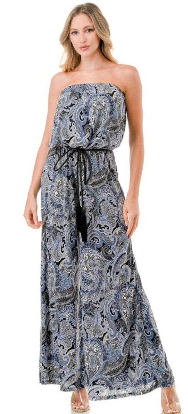 Blue Paisley Tube Jumpsuit