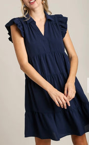 Flutter Sleeve Tiered Dress- Available in Navy & Black