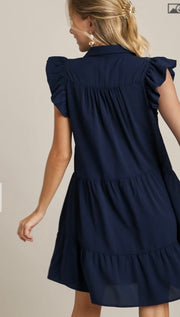 Flutter Sleeve Tiered Dress- Available in Navy & Black