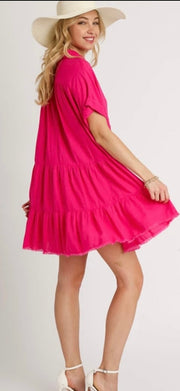 Short Sleeve Tiered Dress With Frayed Hem- Available in 4 Colors!
