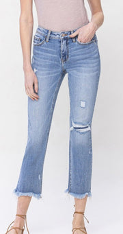 Mid Rise Crop Slim Straight Jeans