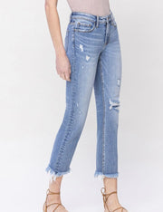 Mid Rise Crop Slim Straight Jeans