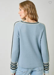 Soft Blue Raglan Sleeve Trim Detail Top