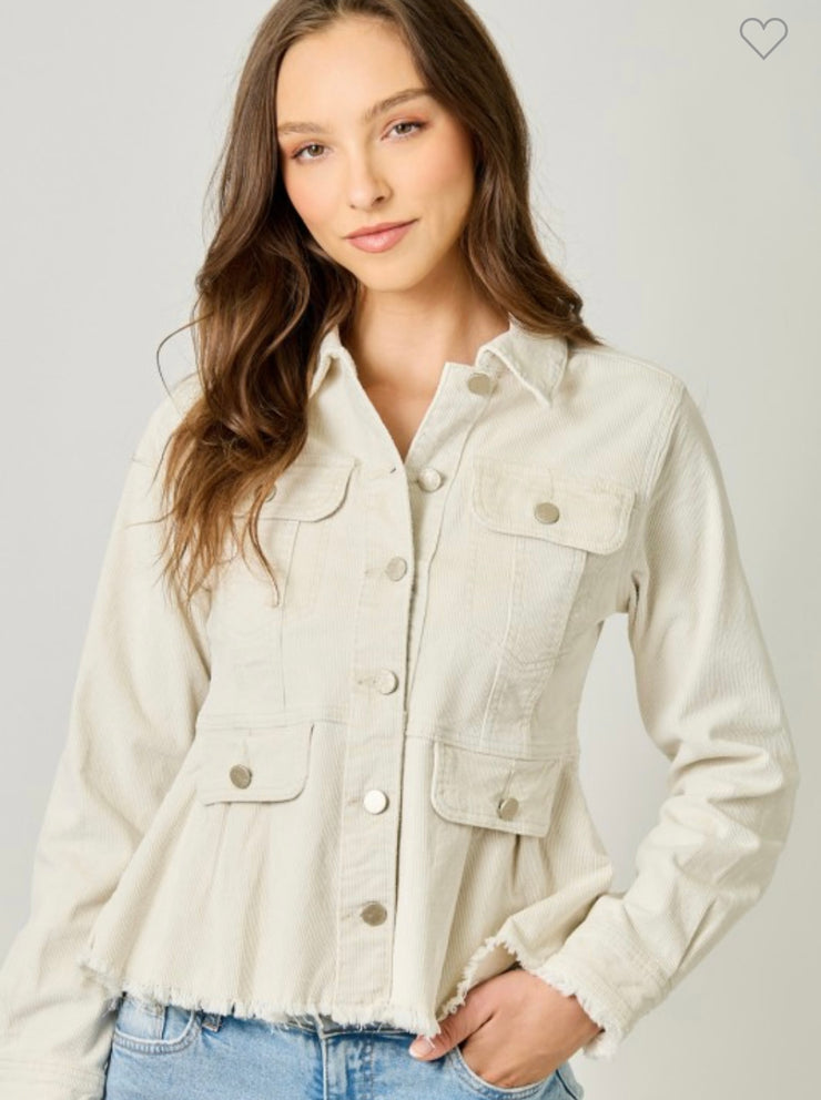 Vintage Ivory Courduroy Peplum Jacket