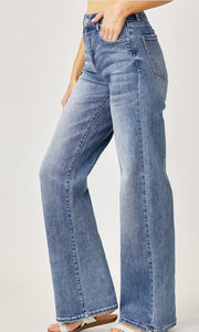 Mid Rise Wide Leg Jeans With No Rips or Distressing