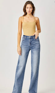 Mid Rise Wide Leg Jeans With No Rips or Distressing