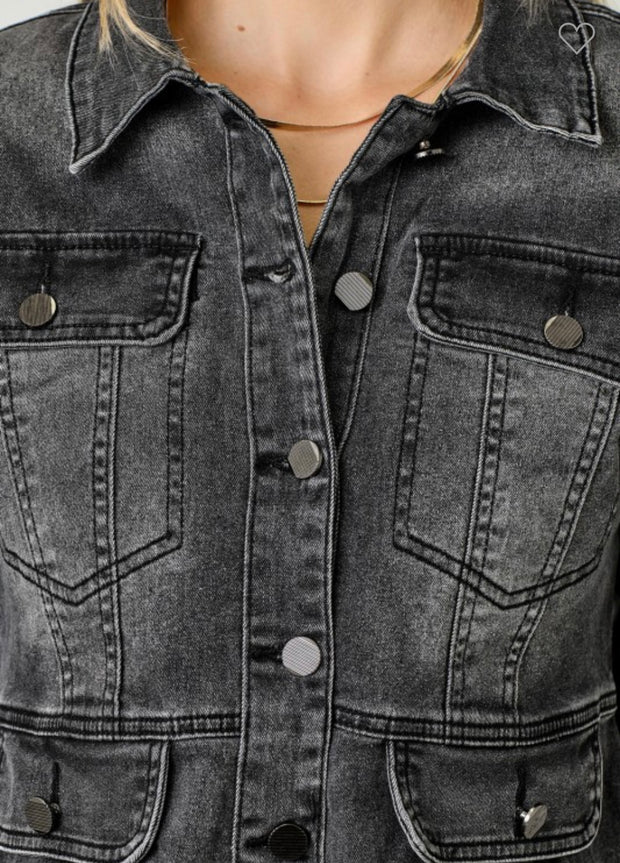 Black Washed Denim Peplum Jacket