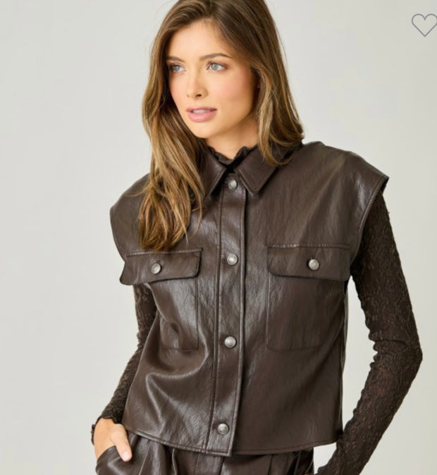 Dark Chocolate Faux Leather Vest