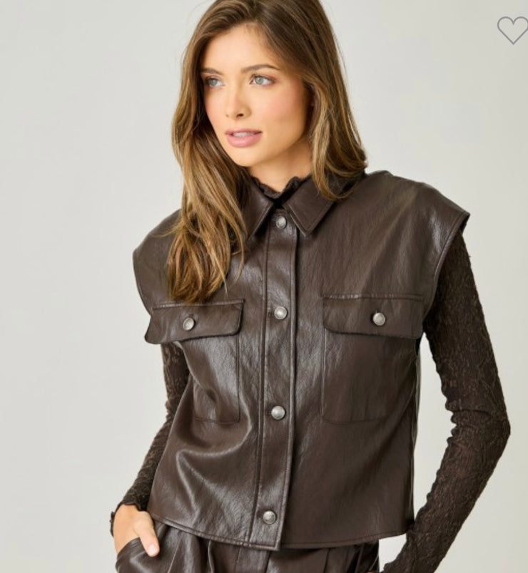 Dark Chocolate Faux Leather Vest