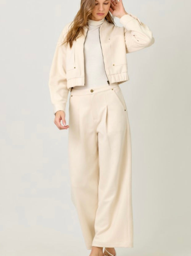 Ivory Suede Bomber Jacket- Matching Trouser Available