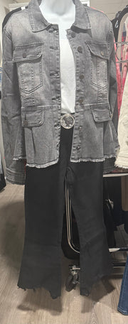 Black Washed Denim Peplum Jacket