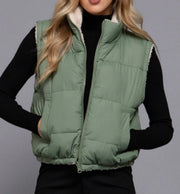 3 Colors-Reversible Fur Padding Vest- Available in Black.White & Sage Green