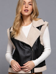 Black Faux Leather Inner Fur Vest