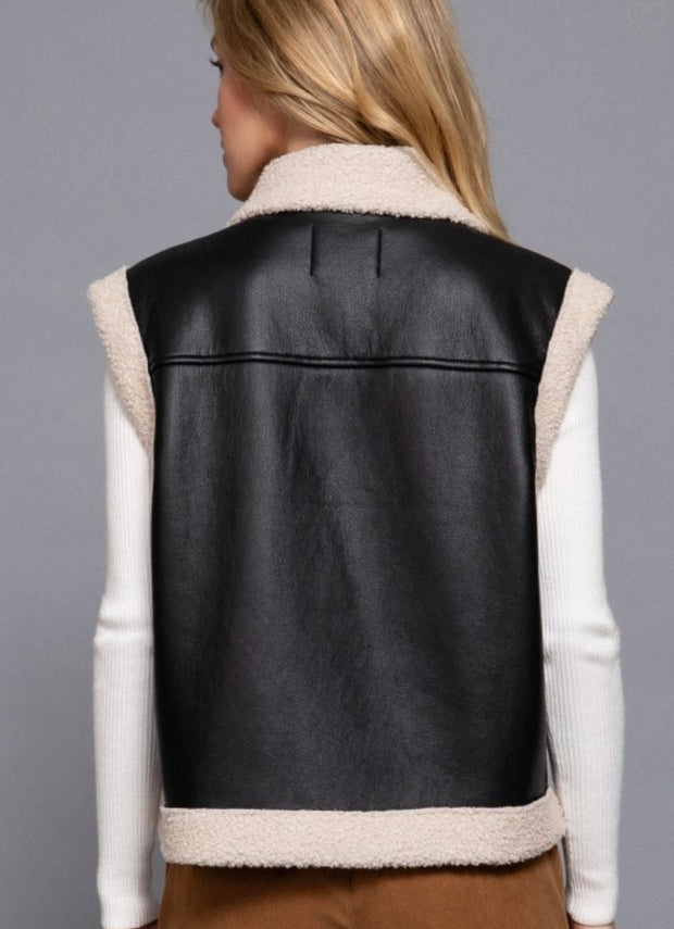 Black Faux Leather Inner Fur Vest
