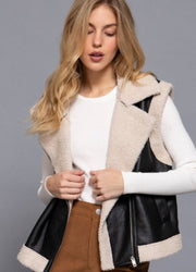 Black Faux Leather Inner Fur Vest