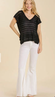 Black Loose Knit Sweater With Back Tie