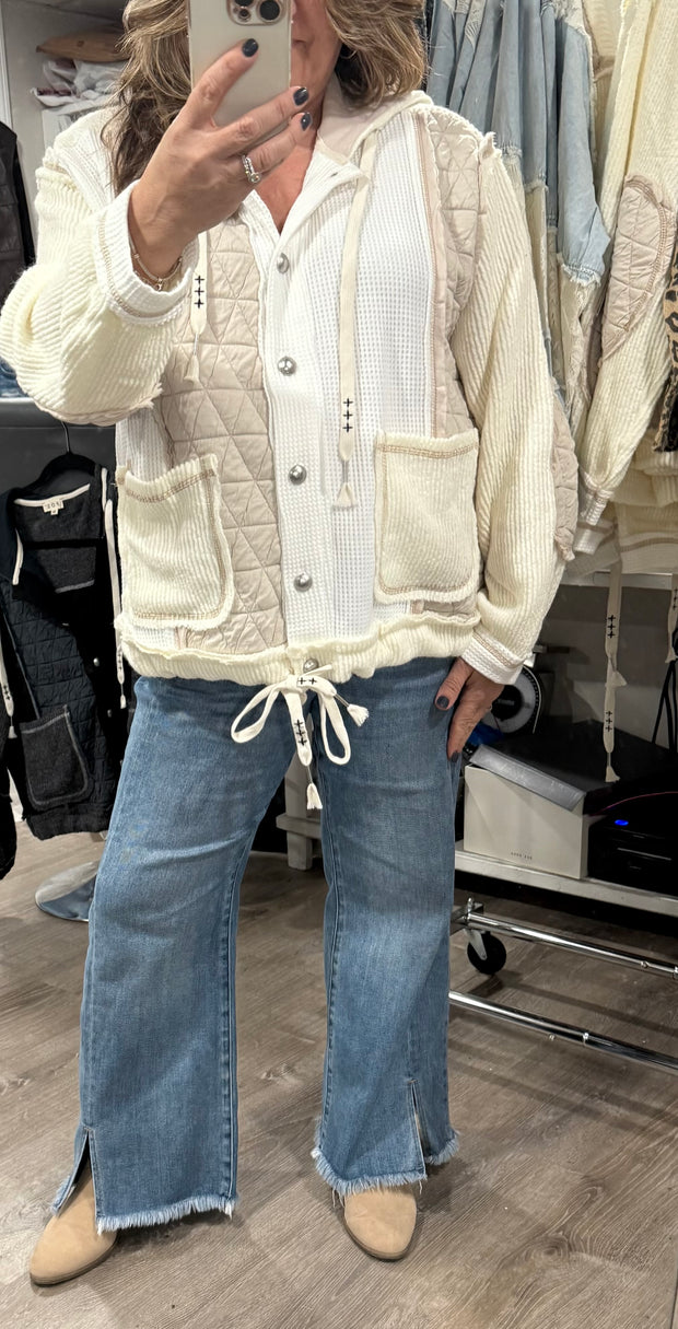 Cream/Beige Quilted Jacket With Hoodie- Also Available in Charcoal/Black