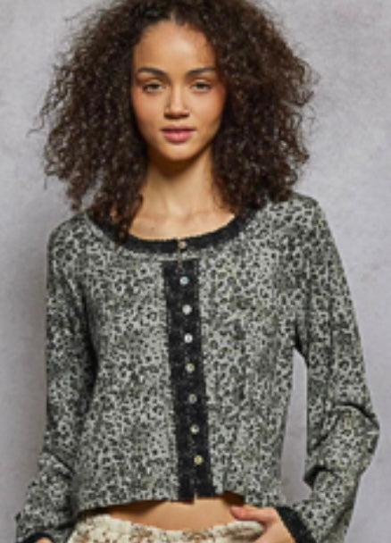 POL Grey Leopard Animal Print Top
