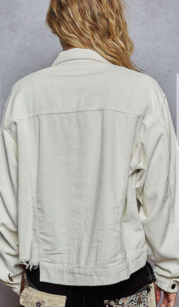 Off White Distressed Hem Corduroy Jacket